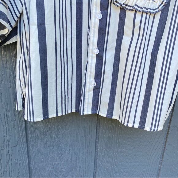 A New Day Striped Button Up Layered Sleeve  Blouse - Picture 2 of 9